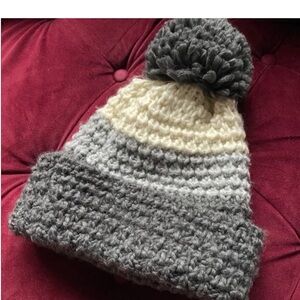 Madison Women’s Hat with Gray and Cream Pom-Pom